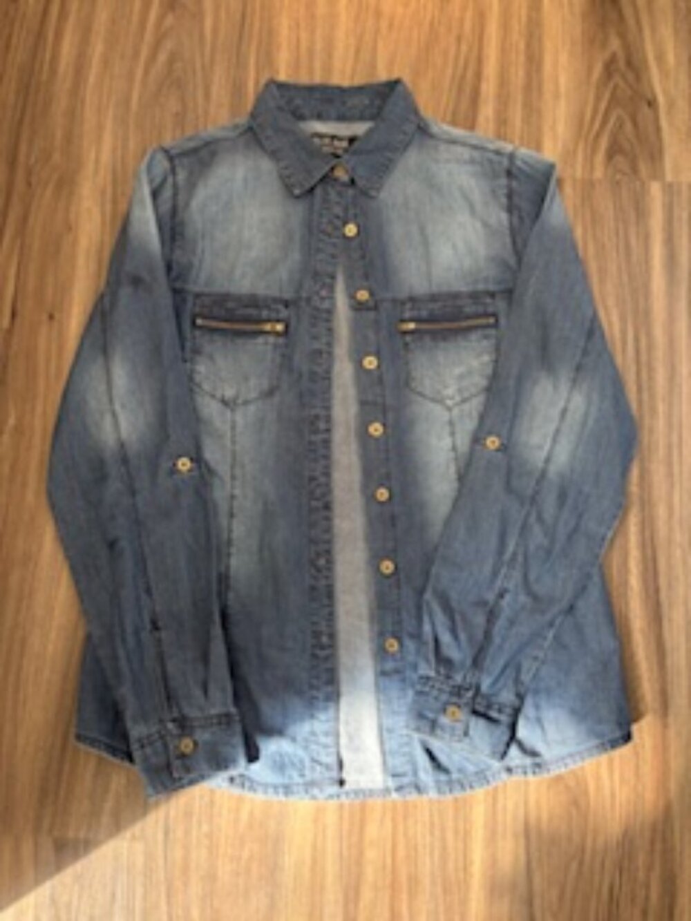 Blue Age Denim Button Down Shirt / Lightweight Chambray w/Zip Pockets